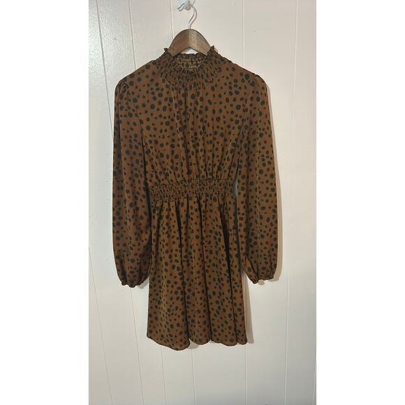 Shein Brown/ Black Giraffe Print Dress with Mock Turtleneck - Picture 2 of 3